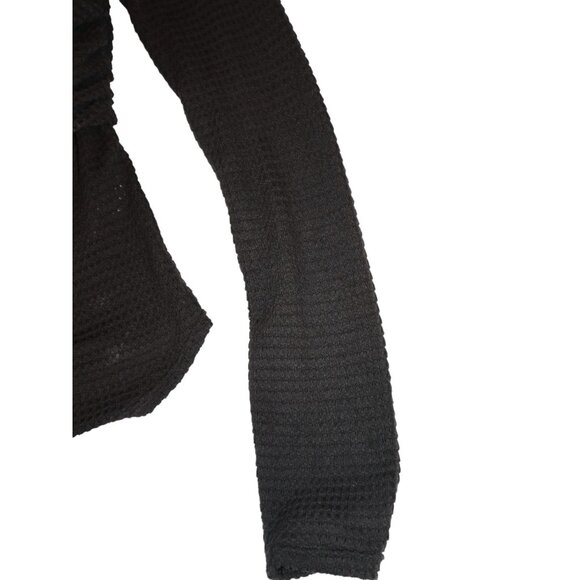 Free People Off Shoulder Waffle Knit Top Black Long Sleeve Grunge Baddie - Picture 5 of 11